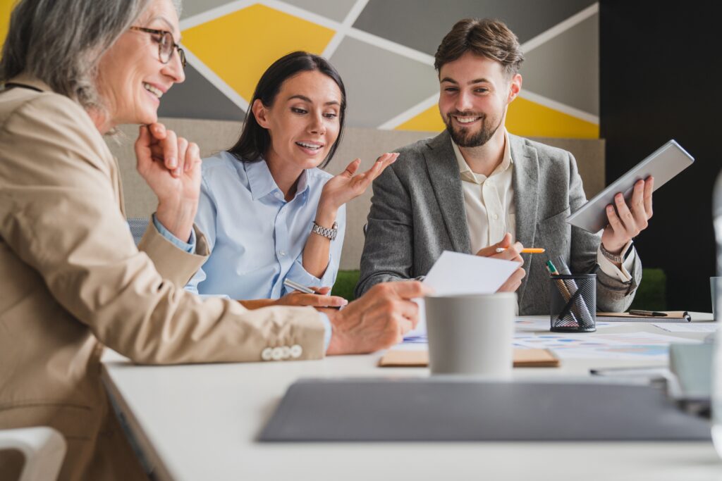 A team from a marketing agency collaborating together.