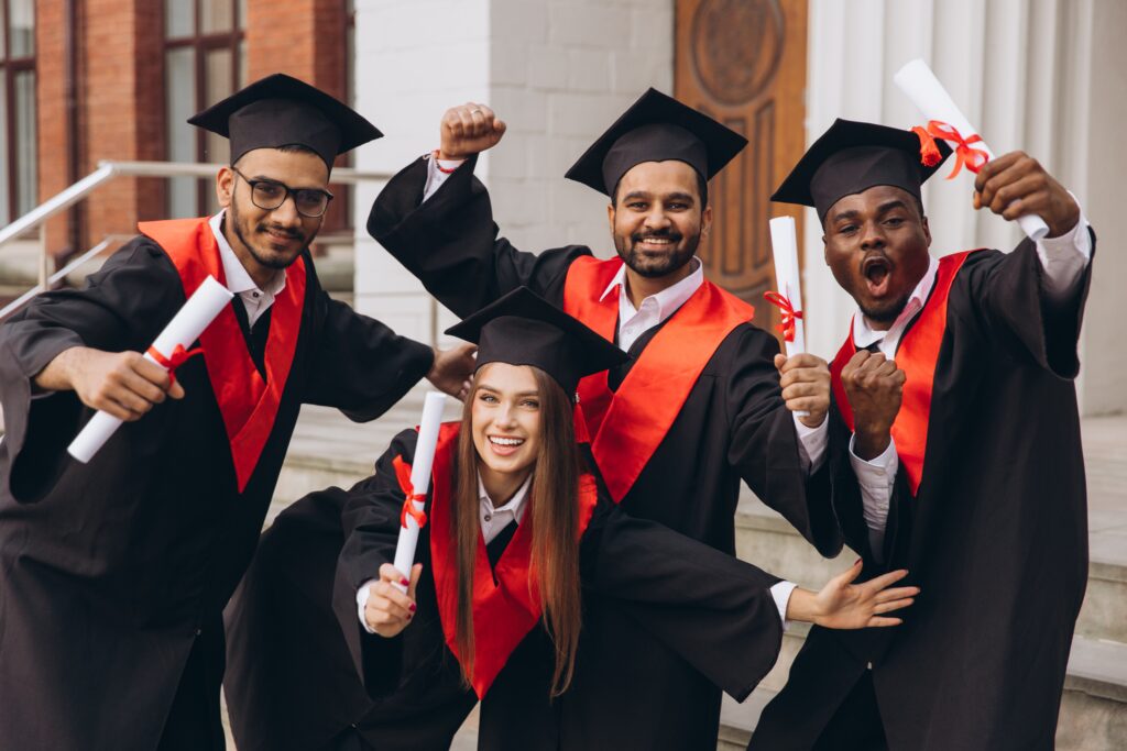 New grads celebrating after graduation.